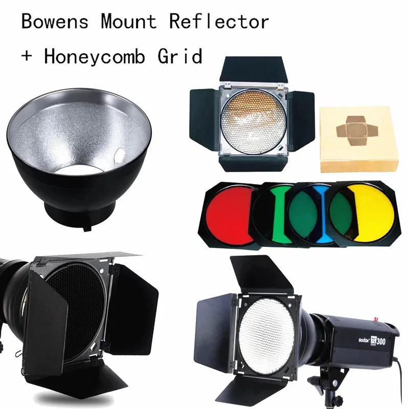 Godox Bowens крепление отражатель для студийной вспышки + BD 04 Barn Door Honeycomb Grid 4 цветных