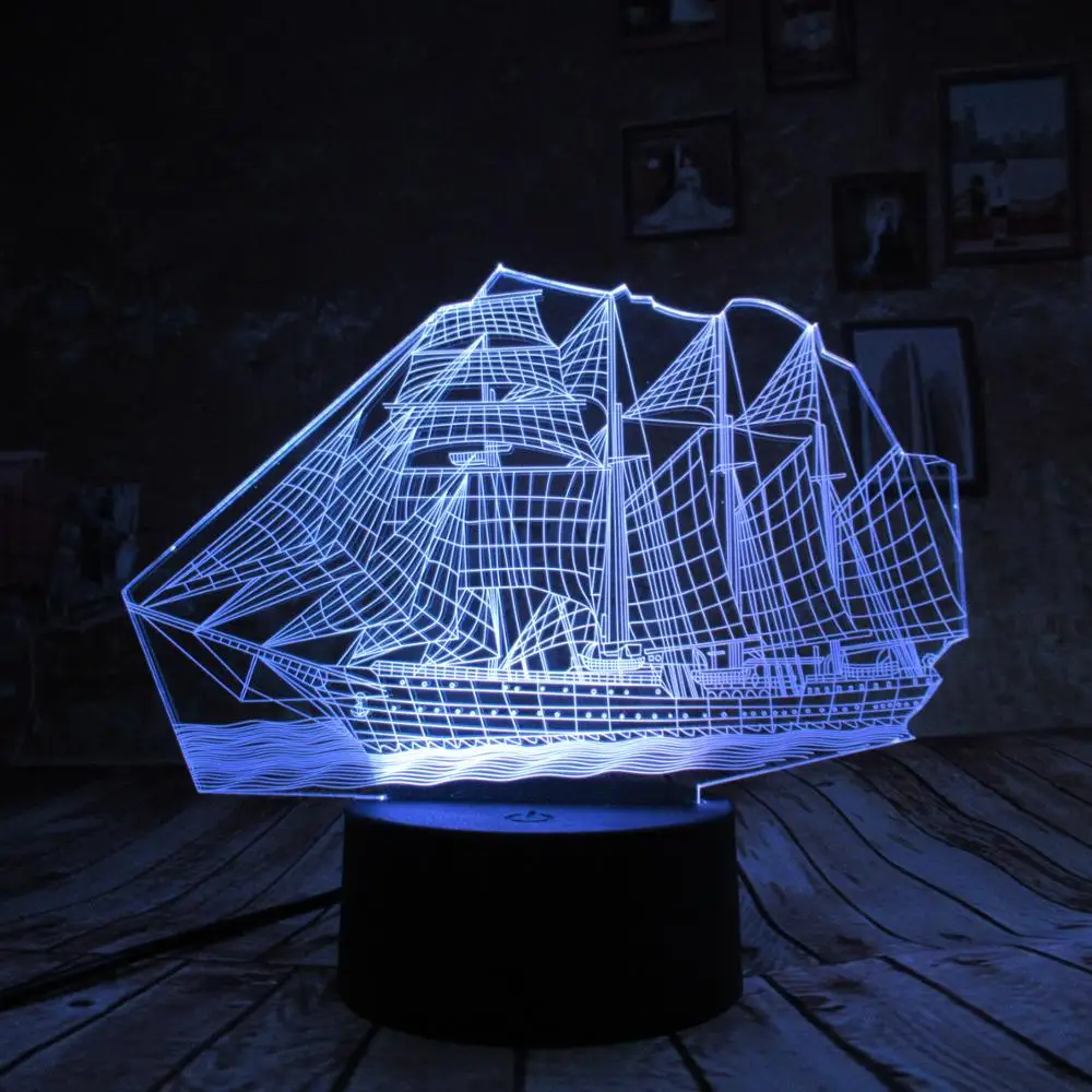 Парус корабль лодка 3D лампа Оптическая иллюзия ночник для детского сада 7