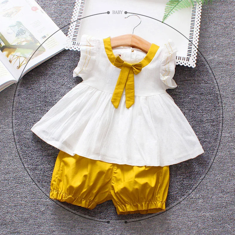 Комплекты летней одежды для девочек Модная хлопковая футболка + короткие штаны