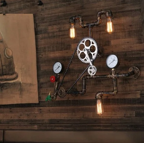 Loft Style Iron Water Pipe Lamp LED Edison Wall Sconce Retro Gear Light Fixtures For Home Vintage Industrial Lighting | Лампы и