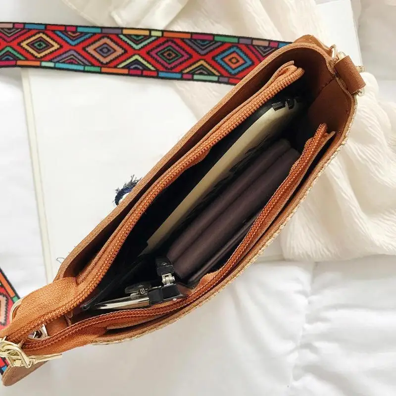 Простой Boho кисточкой Вязание для женщин плечо слинг телефон деньги сумочки повседневное соломенный небольшой ткачество Кроссбоди сумка