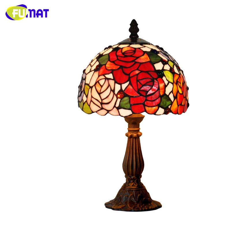 

FUMAT Stained Glass Table Lamp Glass Art Shade Lights For Bedside Bar Living Room Small Desk Lamp LED Glass Bedside Table Lights