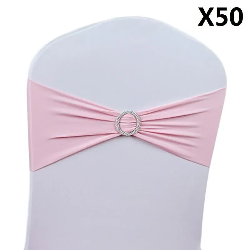 50pcs pink 50 шт./лот спандекс стрейч чехол для свадебного стула лента с пряжка со стразами пояса для свадебного декора банкетные украшения с бантом - Цвет: 50pcs pink