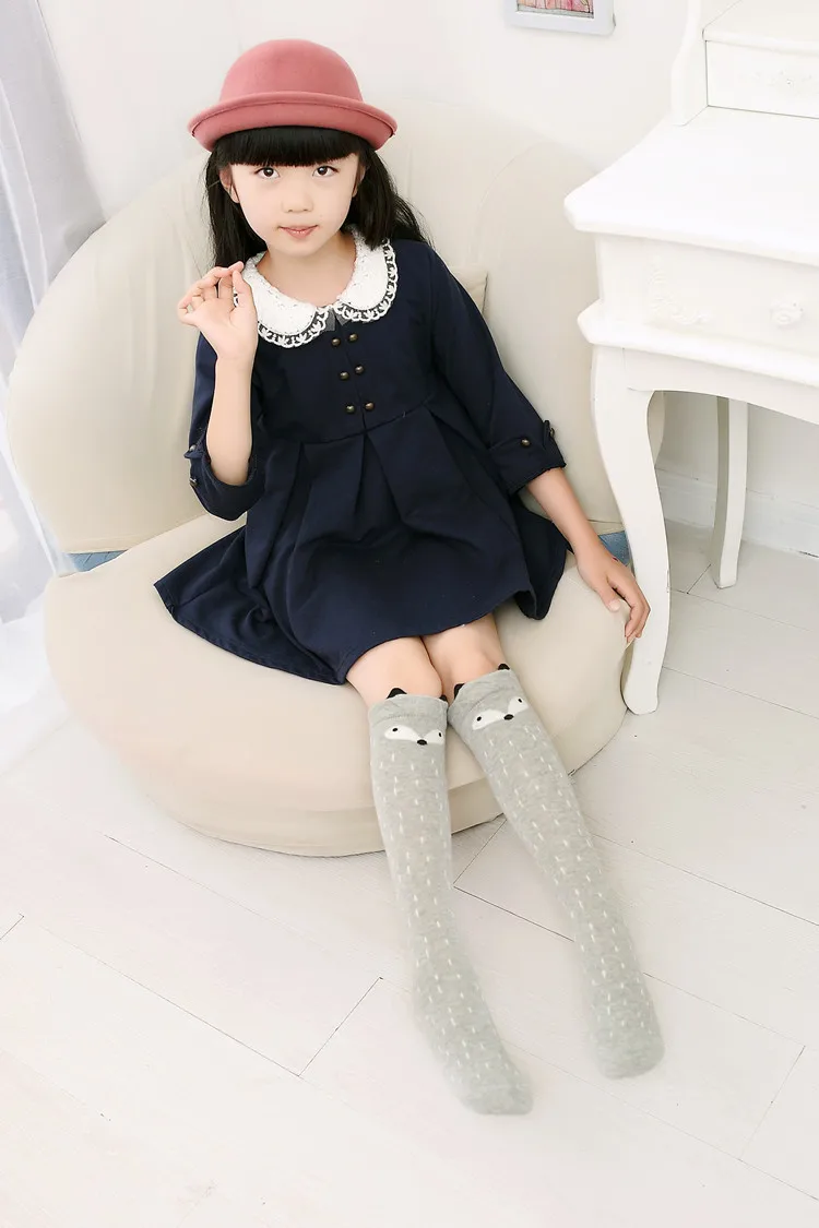 Детские гольфы для девочек с лисой милые Хлопковые в полоску объемным мультяшным