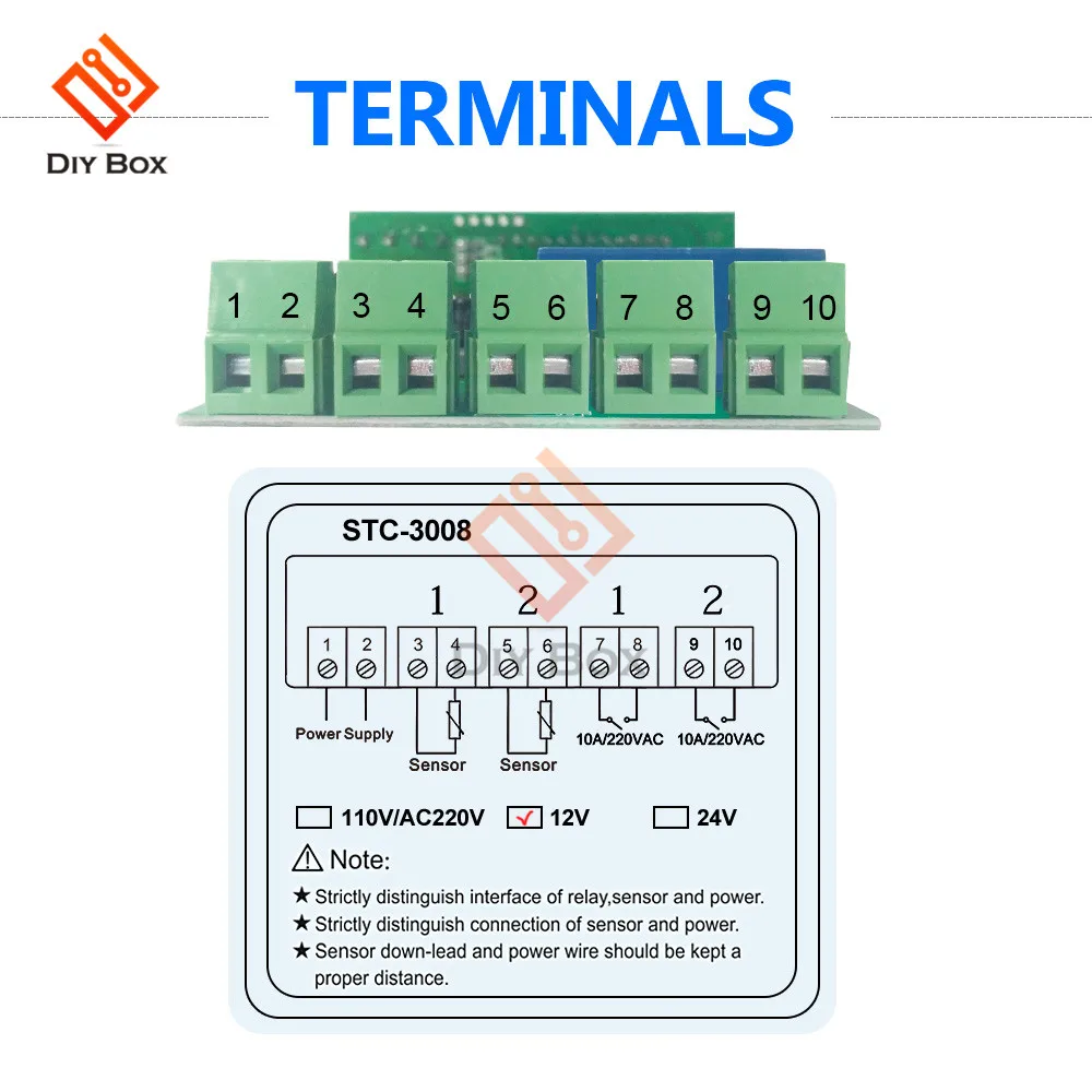 STC-3008, двойной светодиодный цифровой термостат, регулятор температуры постоянного тока 12 В 24 В переменного тока 110 В 220 В, инкубатор, внутренний регулятор нагрева и охлаждения