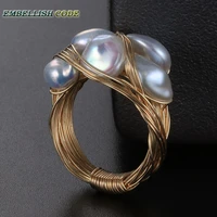 new designer pieces ring gold with baroque pearls hand make ring white yellow and mixed color