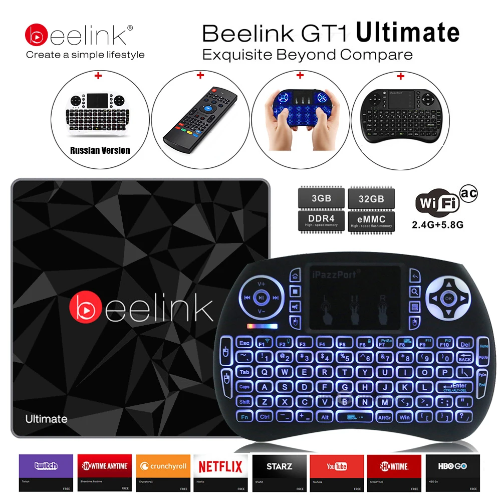 ТВ приставка Beelink GT1 Ultimate 3G 32G Восьмиядерный процессор Amlogic S912 DDR4 2 4 ГБ + 5 8 двойной Wi
