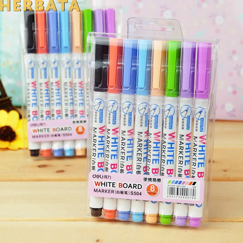 

8 Colors Brand New Magnetic Whiteboard Pen Erasable Dry White Board Markers Magnet Built In Eraser Office School Supplies CL2101