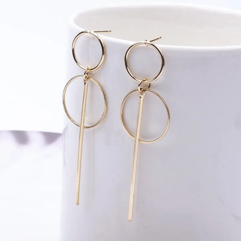 

New Fashion Earrings Punk Simple Gold Long Section Tassel Pendant Size Circle Drop Earrings For Women Gifts Wholesale