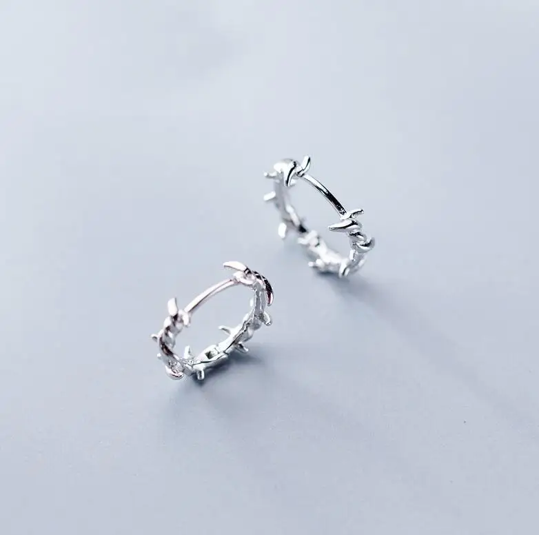925 Sterling Silver MloveAcc, серьги-кольца из чистого 925 пробы серебра, колючая проволока, S925 серьги, подарок для женщин, девушек, подростков, ювелирное изделие - Окраска металла: 925 Sterling Silver