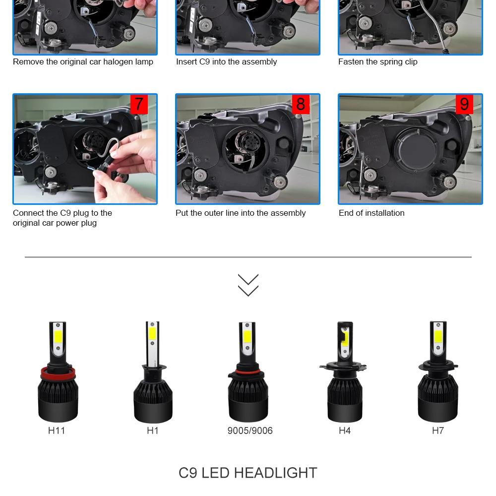CROSSFOX 12V 6000K Автомобильные светодиодные фары лампы H1 светодиодный H7 H8 H9 H11 9005 HB3 9006 HB4 9003 HB2 H4 светодиодный авто лампы Автомобильные фары 8000LM