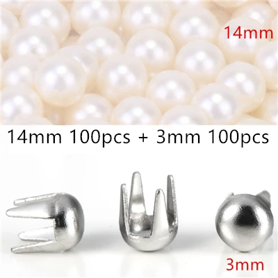 14mmPearl 3mmNail 100 шт, аксессуары для одежды, жемчужная шапка, трубчатые кожаные заклепки, для ремонта рукоделия, перламутровая вязаная кружевная шляпа, аксессуары для волос, заклепки - Цвет: 14mmPearl 3mmNail
