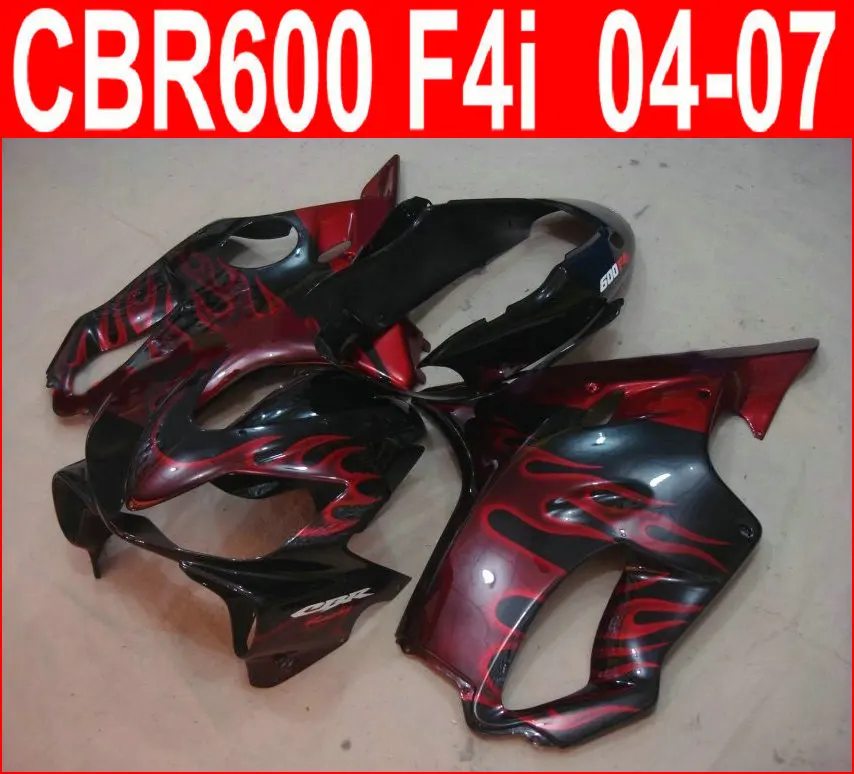 Инъекция продажа комплект обтекателей для Honda CBR600 F4I 04 07 Красного пламени черного