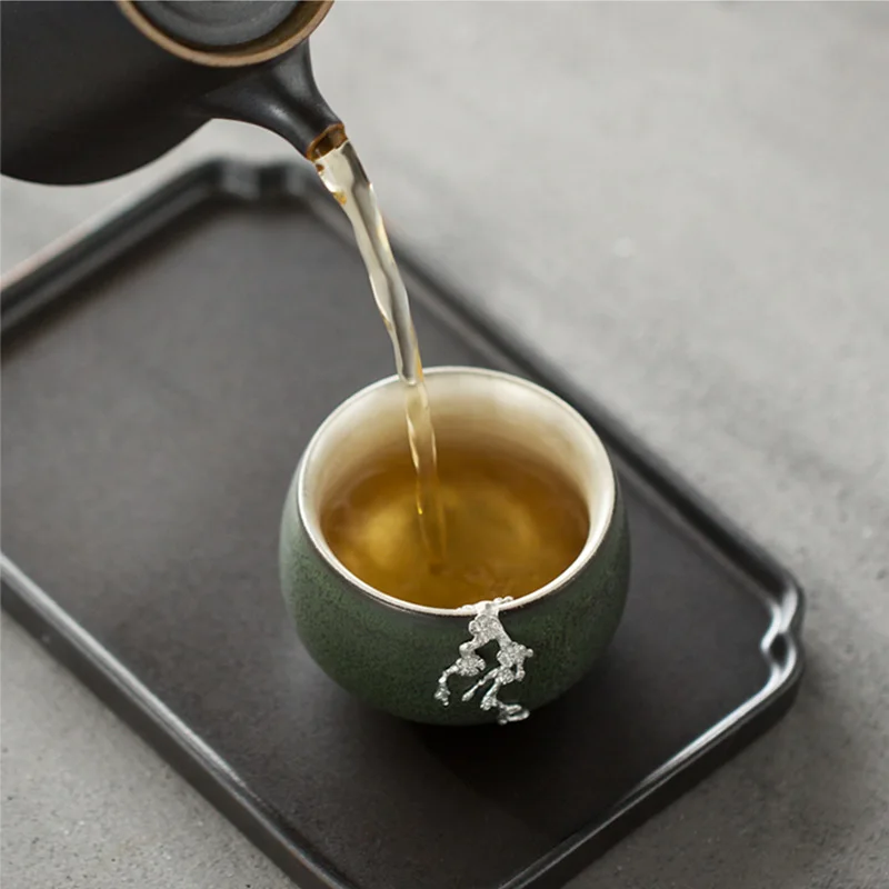 60 мл ручной работы Серебряная чайная чашка керамическая грубая керамика