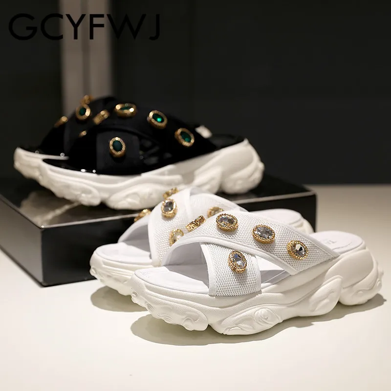 GCYFWJ женские шлепанцы на платформе со стразами Женская обувь с сетчатой тканью