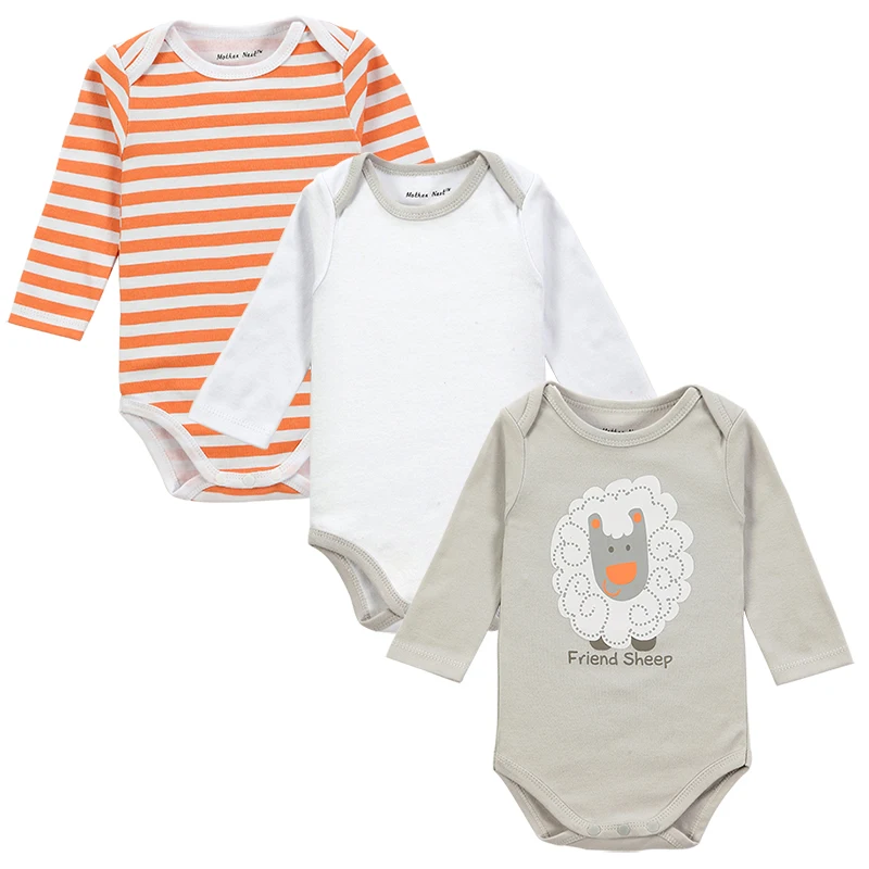 Фантазия Infantil Детские длинным рукавом 3pcs/lot Bodysuits100% хлопок Детская одежда