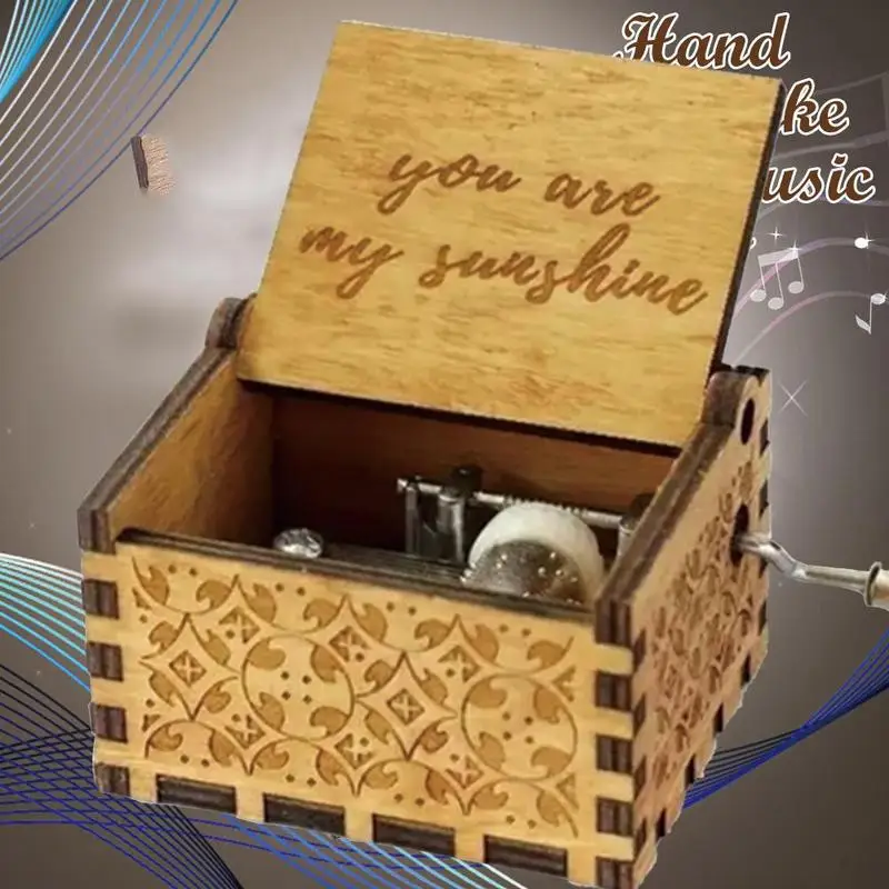 Старинная резная деревянная музыкальная шкатулка My Sunshine с надписью Love Dad Mom (Я