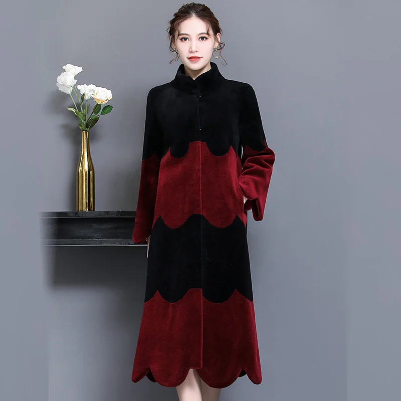 Red and black Nerazzurri пальто с натуральным мехом, длинное женское зимнее пальто из натурального овечьего меха, женское лоскутное пальто размера плюс из стриженного овечьего меха, пальто 5xl 6xl - Цвет: Red and black