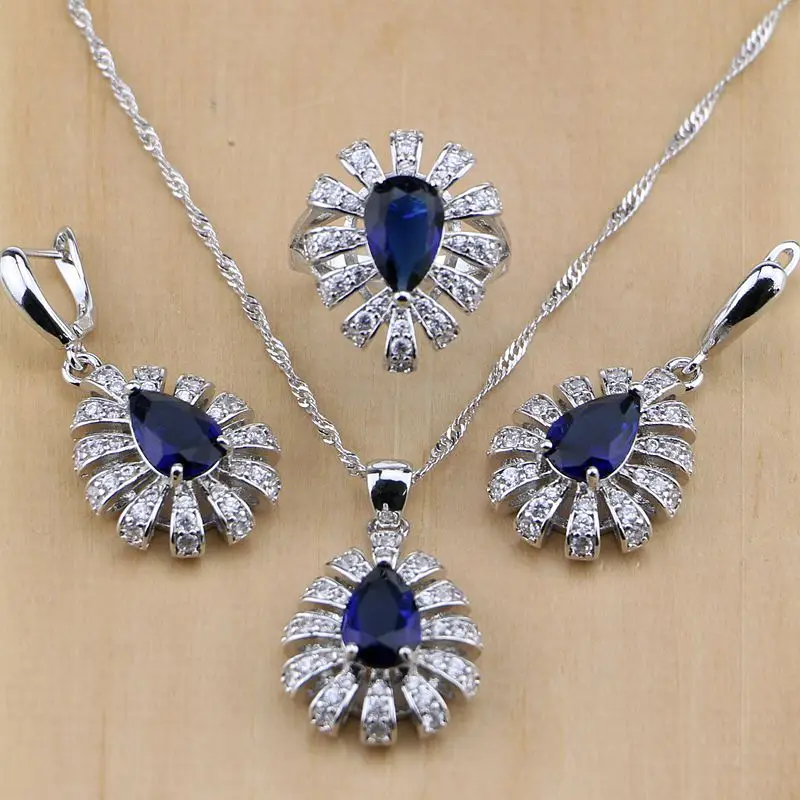 Женские Ювелирные изделия из стерлингового серебра 925 пробы с синим фианитом