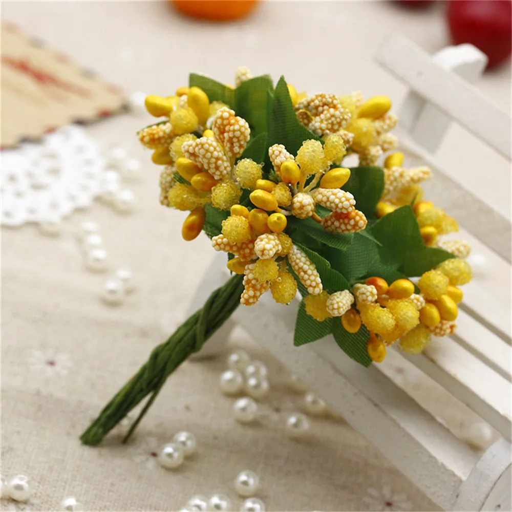 Orange yellow 12 шт./лот, искусственные цветы, тычинки и листья, венок, Свадебная коробка, украшение - Цвет: Orange yellow