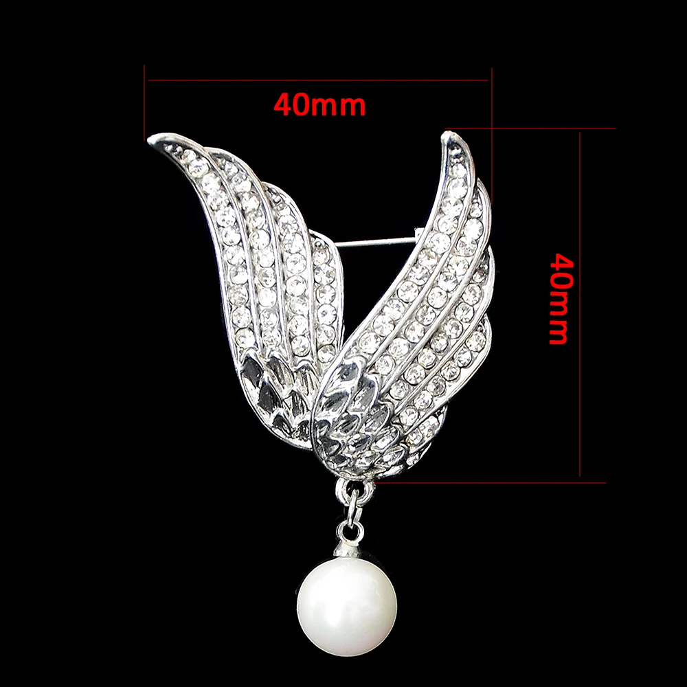 Женская Брошь с крыльями ангела перьями и искусственным жемчугом стразы