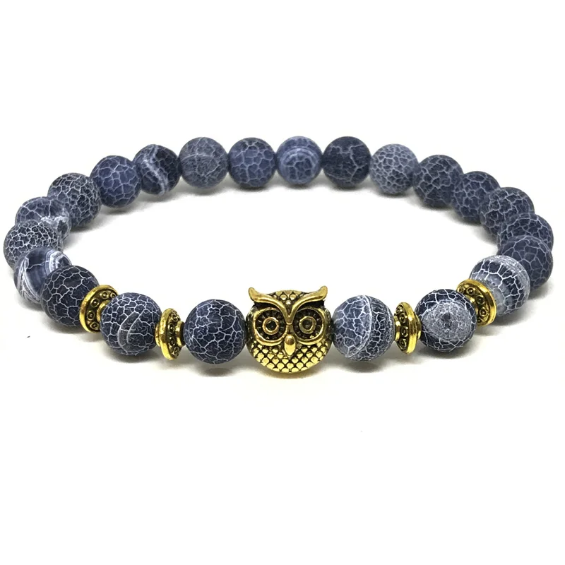 IRBACOO 2019 New Brand Bracelet 8 mm Weather Stone Blue Beads With Owl Charm For Women Beaded Bracelets Jewelry Gift | Украшения и