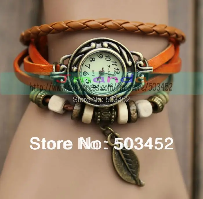 Акция! Часы с подвеской в виде листа винтажные часы из натуральной кожи Ретро