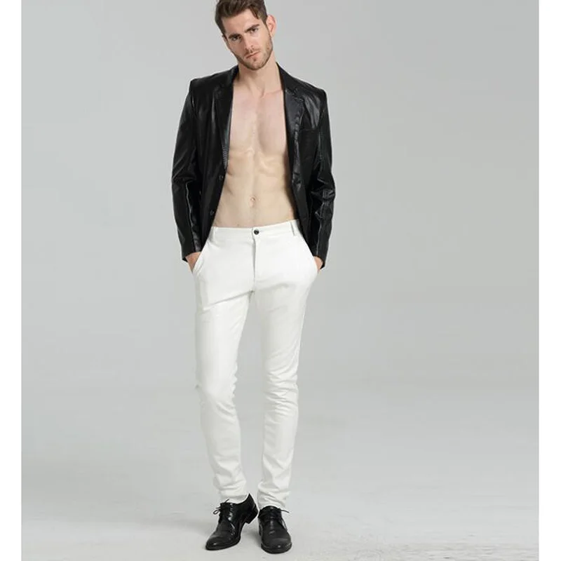Брюки мужские облегающие из искусственной кожи джоггеры Slim Fit байкерские брюки