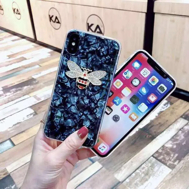Kuutti Squishy Pink Black White Luxury Rhinestone Metallic Bee Silicone Phone Cases for iPhone 6s CaseS 6 7 8 Plus X |