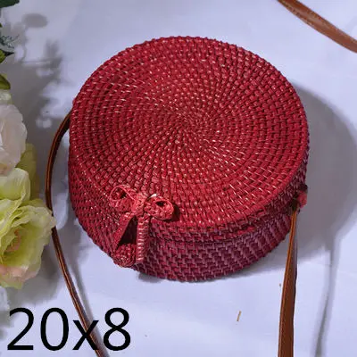 red20x8cm Плетеная Сумка из ротанга, круглая соломенная сумка на плечо, маленькие пляжные сумки, женские летние полые сумки ручной работы, сумки через плечо - Цвет: red20x8cm