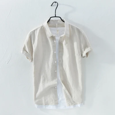 Light Khaki Новые летние модные мужские рубашки классические рубашки с коротким рукавом из дышащего хлопка мужские Простые повседневные футболки высокого качества - Цвет: Light Khaki