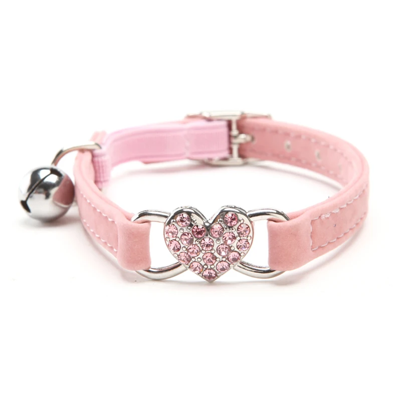 Pink Стразы, сердце, кошачий ошейник, ожерелье для кошек, щенков, собак, безопасность, эластичный регулируемый мягкий материал, бархат, 4 цвета, товары для домашних животных - Цвет: Pink