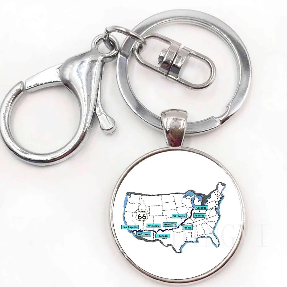 Новый маршрут США 66 брелок стеклянные купольные украшения Серебро исторический