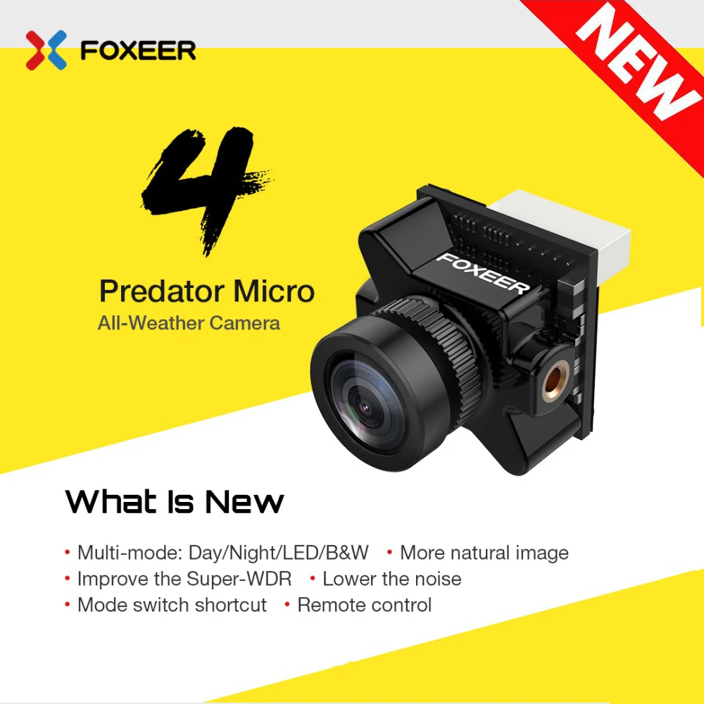 Foxeer Predator V4 FPV микро камера 16:9/4:3 PAL/NTSC переключаемая Супер WDR, osd 4 мс латентность модернизированная Foxeer камера Predator V2