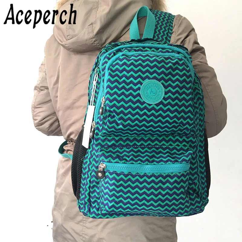 ACEPERCH женский Многофункциональный школьный водонепроницаемый нейлоновый рюкзак Mochila Escolar Mujer дорожная сумка рюкзак треккинг большой емкости - Цвет: Green Wave