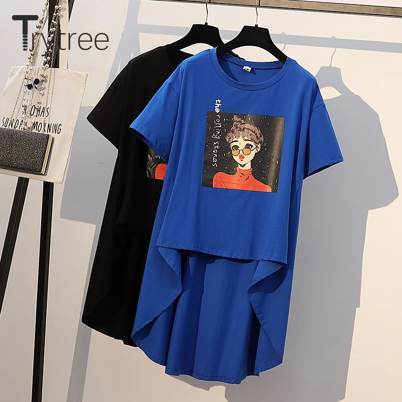 Trytree летняя повседневная женская футболка с принтом персонажа и о-образным
