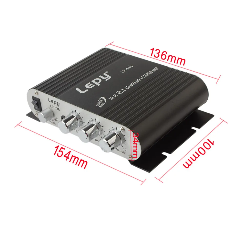 Фото Автомобильный усилитель Lepy LP-838, 12 В, Hi-Fi 2,1, усилитель радио, CD, MP3, MP4 стерео, усилитель басов, динамик для автомобиля, дома №4