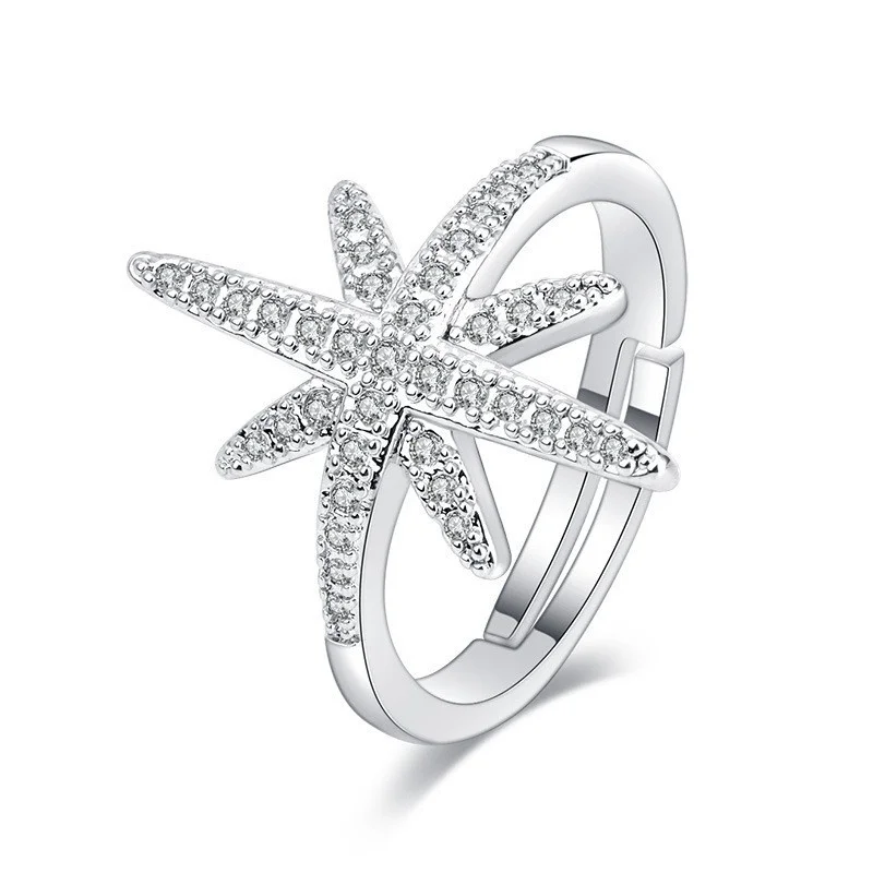 Модное креативное кольцо с рисовым словом и снежинкой из циркония Дамское