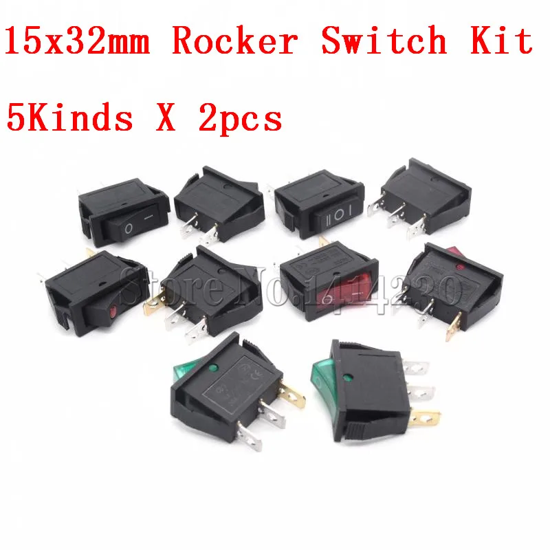

10Pcs Rocker Switch Kit 15A 250V 30A 220VAC 2Pin/3Pin ON-OFF ON-OFF-ON KCD3-102/N 15*32mm Power Switch 5Kinds X 2pcs