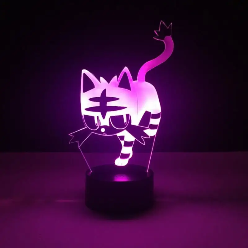 Покемон Игры фигурки мультфильм 3D лампа Litten Cat ночной Светильник СВЕТОДИОДНЫЙ многоцветный детский подарок Детская игрушка сенсорный аккумулятор животное кошка