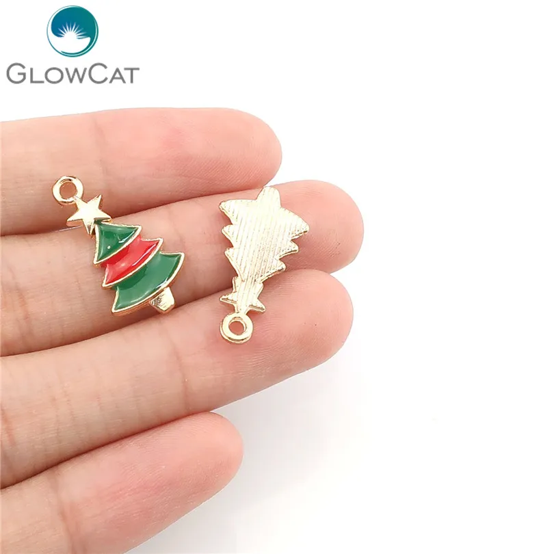 12pcs/lot MIX Light Gold Enamel Merry Christmas Tree Bell Snowman Pendant Jewelry Finding Making 22327