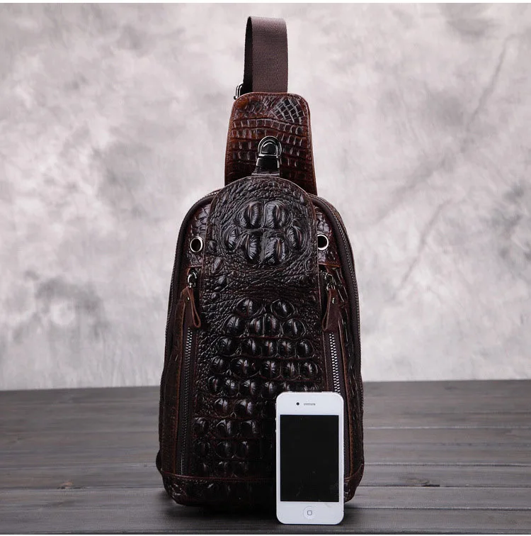 100% натуральная кожа груди сумка мужская кожаная Функциональная аллигатора