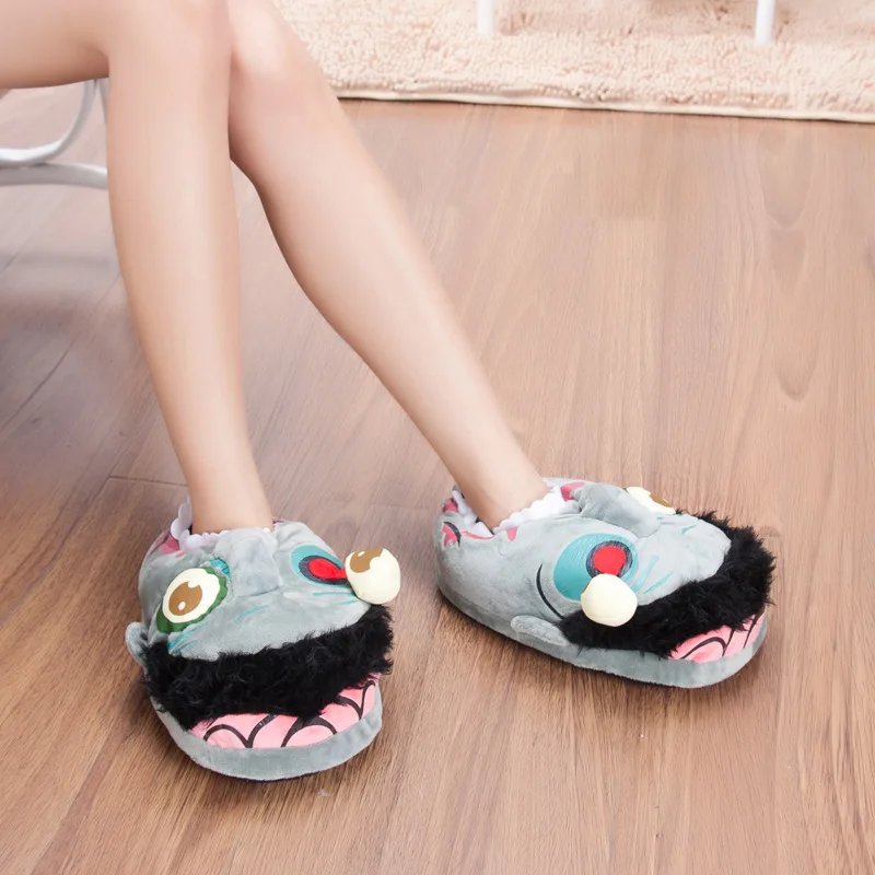 Adult Halloween Home Slippers Women Scary Zombies Pantufa Cute Shoes Cartoon Fur Unisex Indoor Cotton Warm Winter 36-42 Monster | Обувь