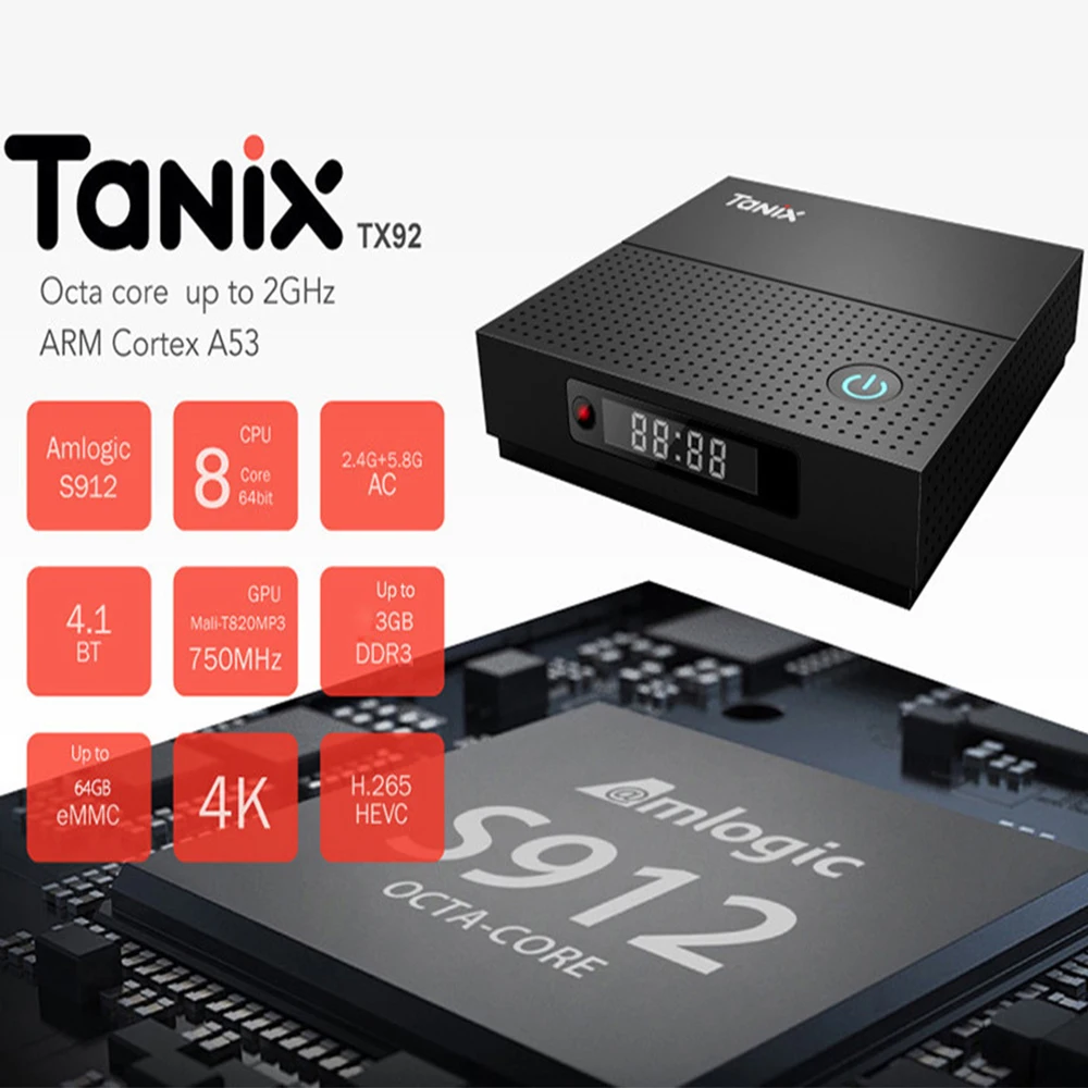 Tanix TX92 4K TV Box Amlogic S912 Octa-core CPU Android 7.1 OS BT 4.1 1000M LAN 2.4G 5G Dual-band WiFi 2/3GB RAM 32/64GB ROM | Электроника