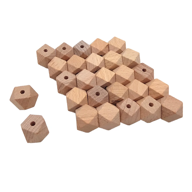 Cuentas de madera de haya Natural, 10mm, geom&eacute;tricas, hexagonales, para bricolaje, mordedor de beb&eacute;, 50 Uds.-1