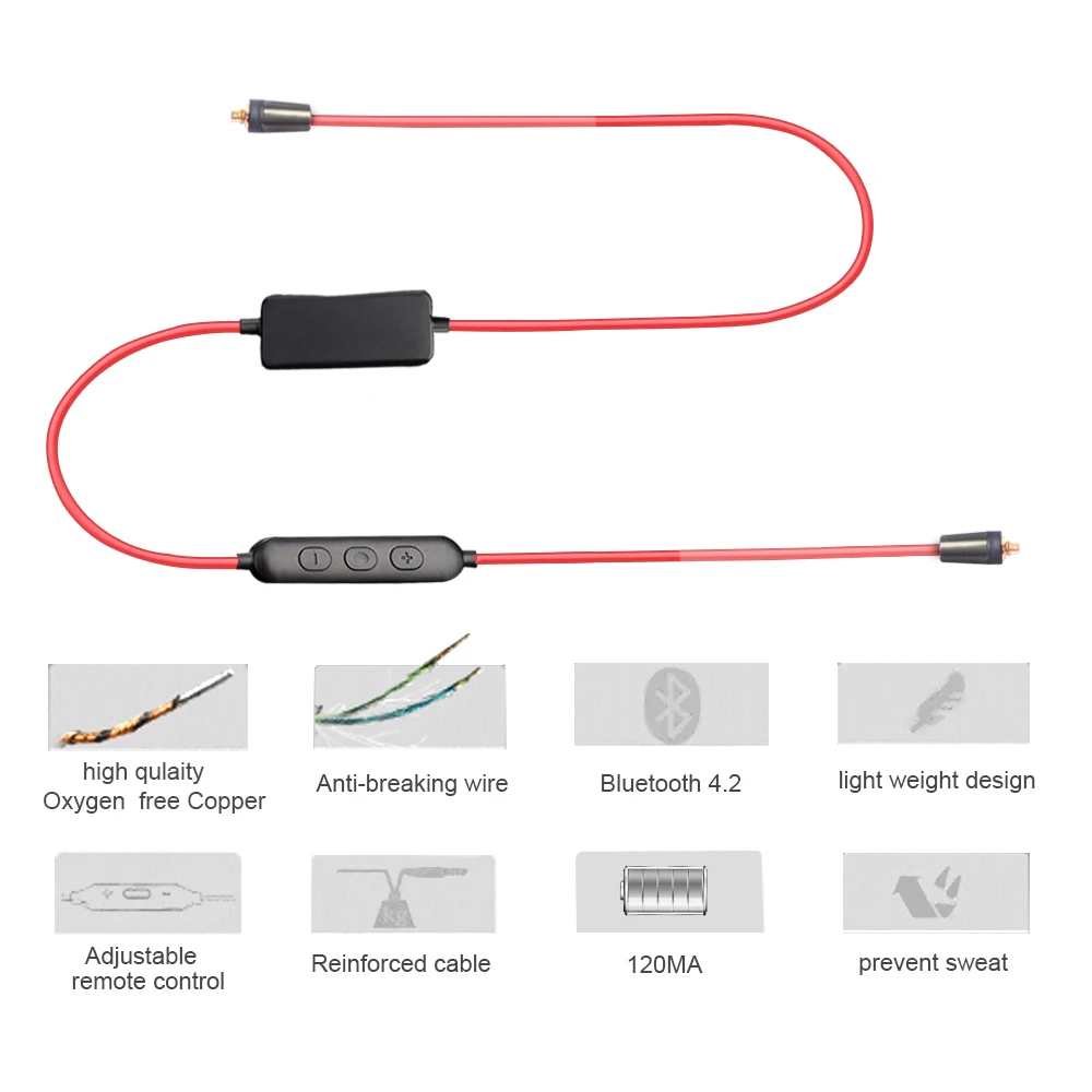 OKCSC Bluetooth 4.2 Earphone Cable MMCX Interface Headset Detachable Cables with Mic Button Control for IOS Android xiaomi huawe |