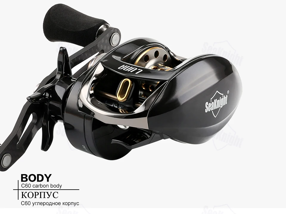 SeaKnight Luna Baitcasting Рыбалка катушка 12BB 5.0 кг 7.6: 1 высокая Скорость отношение супер свет литья Катушка C60 углерода Волокно fishng колеса
