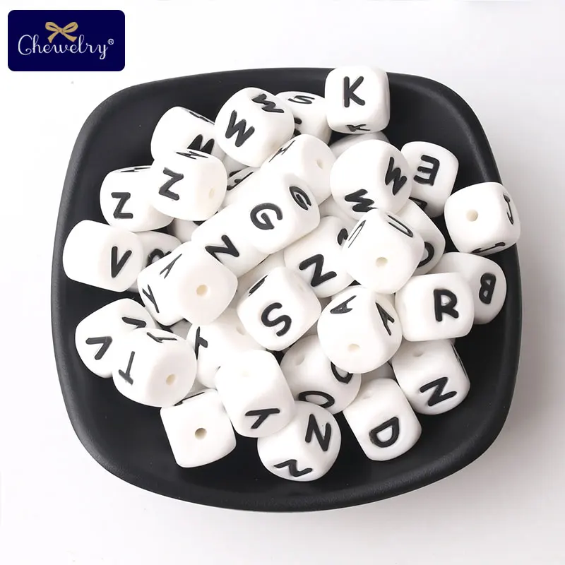 500PC 12mm English Alphabet Silicone Teether 26 Letters Beads Baby Nursing Chewable Beads For Baby DIY Jewelry Bracelet Necklace