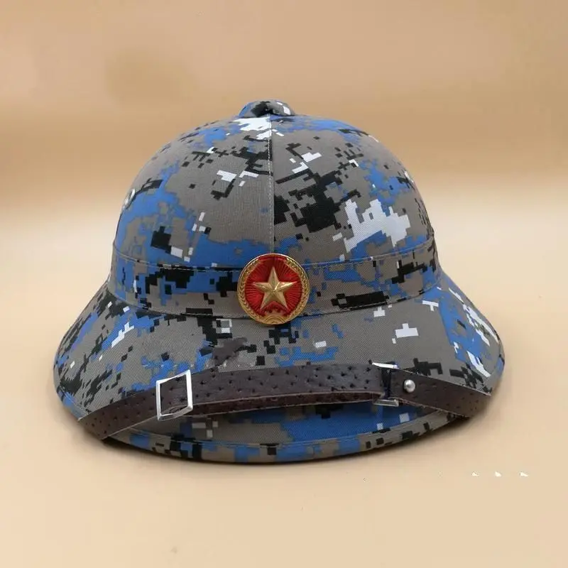 Вьетнамская военная шапка NVA VIETCONG VC PITH HELMET JUNGLE EXPLORER CAP Marpat color с значком мировой
