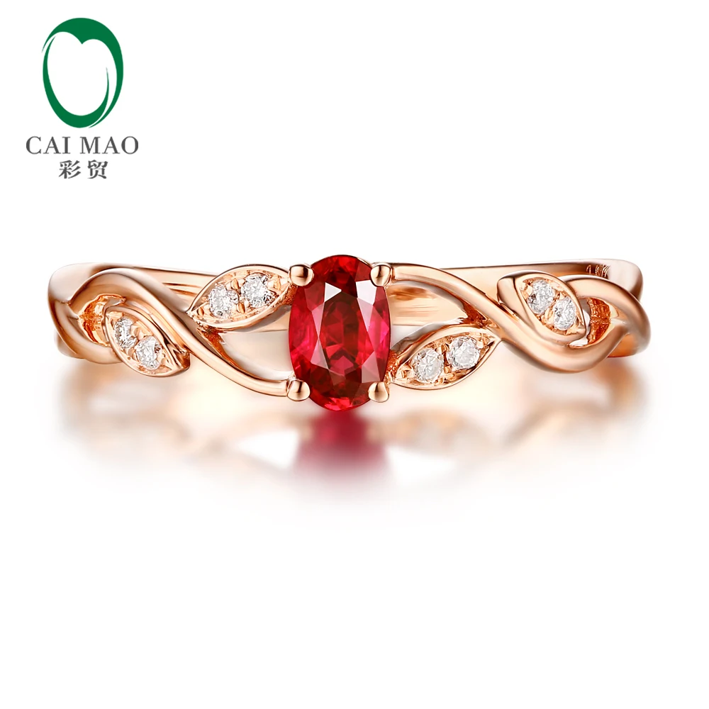 Caimao ювелирные изделия 14 К розовое золото натуральный красный рубин & diamond Винтаж
